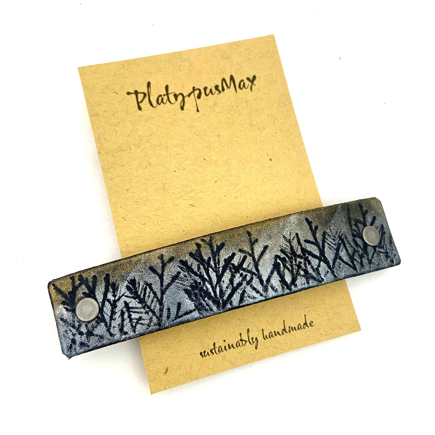 Silver Forest Silhouette Leather Hair Barrette by PlatypusMax