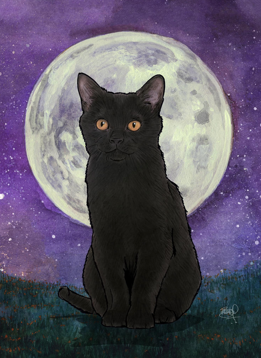 Full Moon Meow Greeting Card (blank inside) by Shawn Braley Illustration