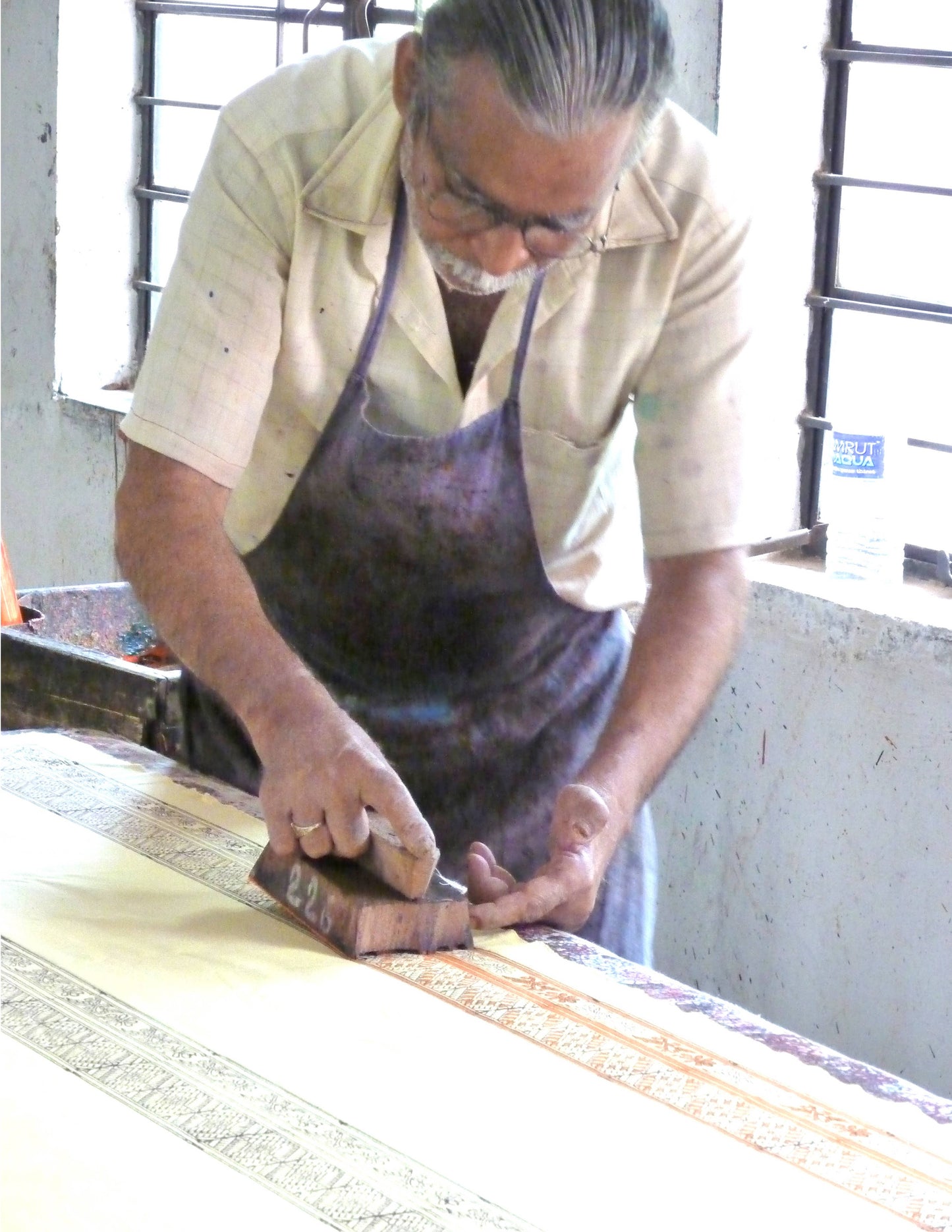 MOSAIC SAGE Hand Block Printed Cotton Tablecloth from Sustainable Threads