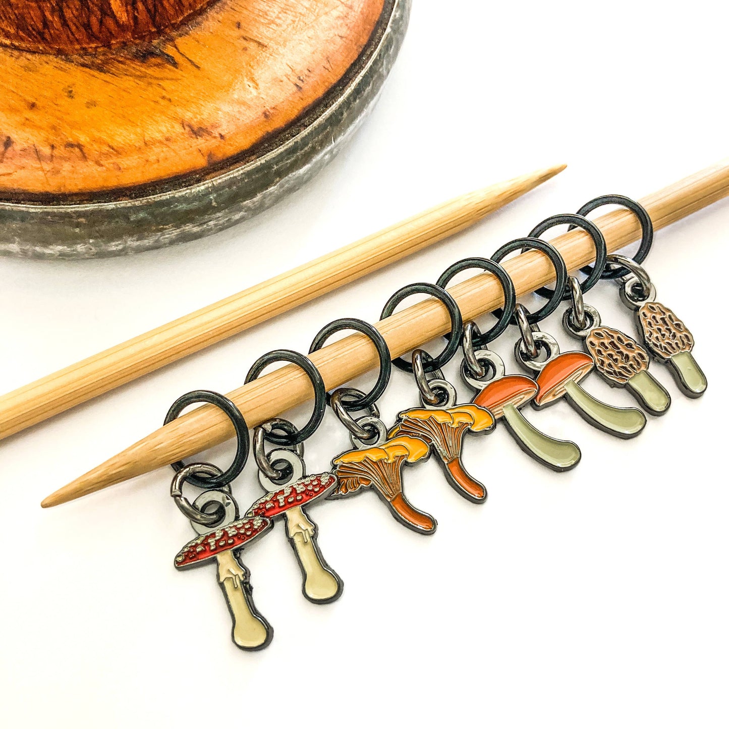 Makers mushrooms Enamel Stitch Marker Pack from Firefly Notes