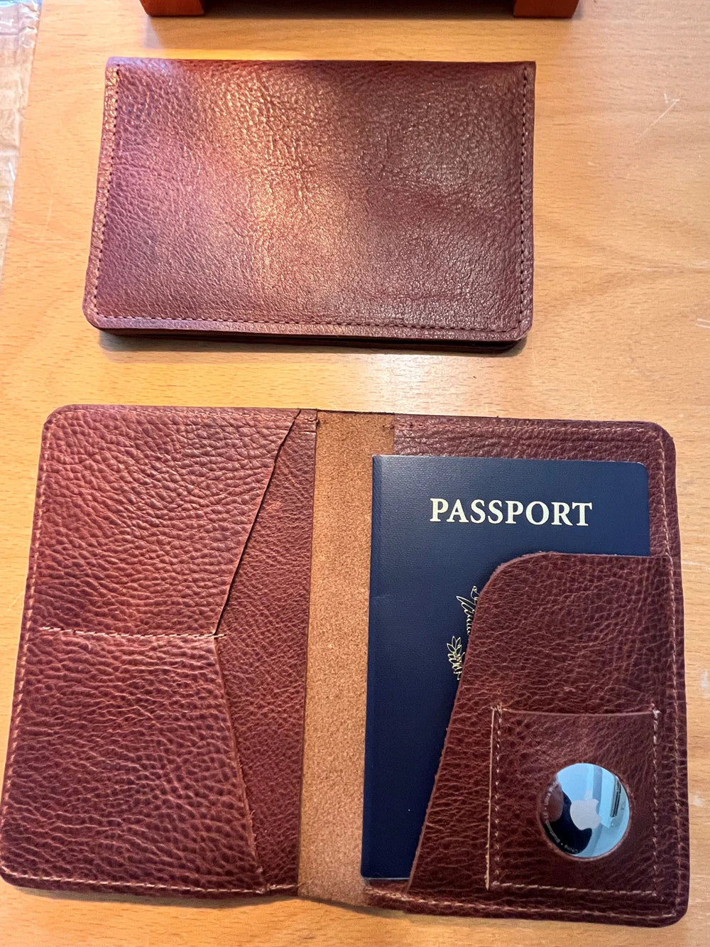 Brown Bison Leather Passport Wallet with Airtag Holder by Rogue Industries