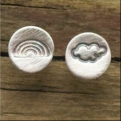 Small Stamped Rainbow and Cloud Sterling Silver Post Earrings by Sprig & Sparrow Jewelry