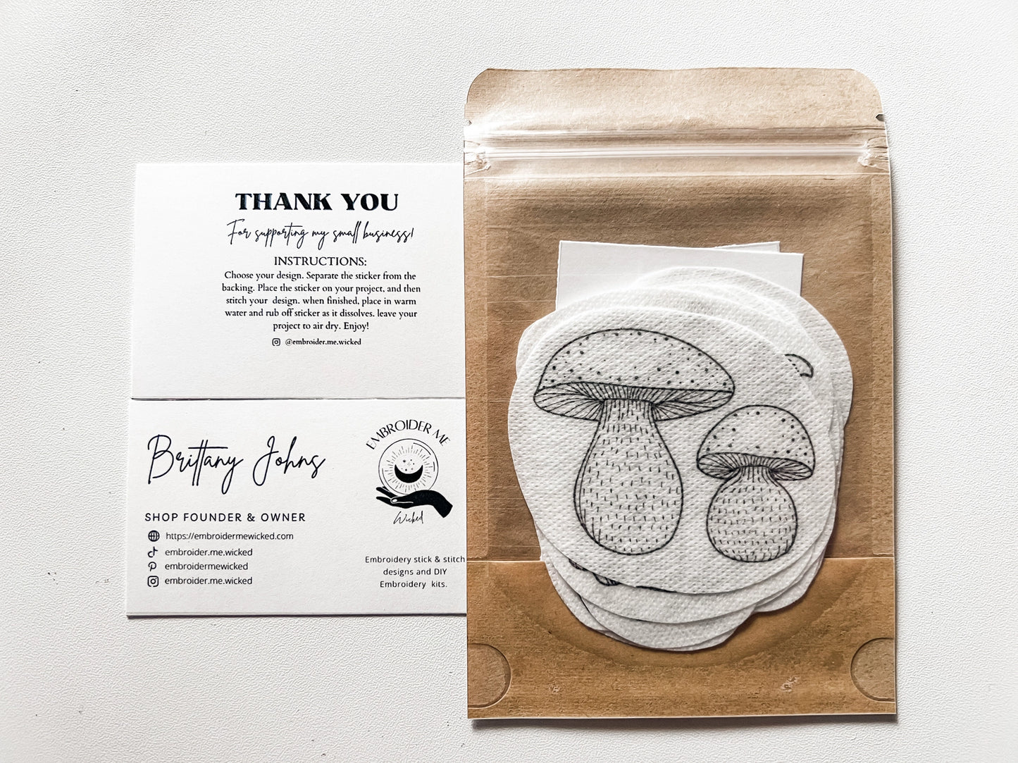 Mushrooms Stick & Stitch Pack by Embroider Me Wicked