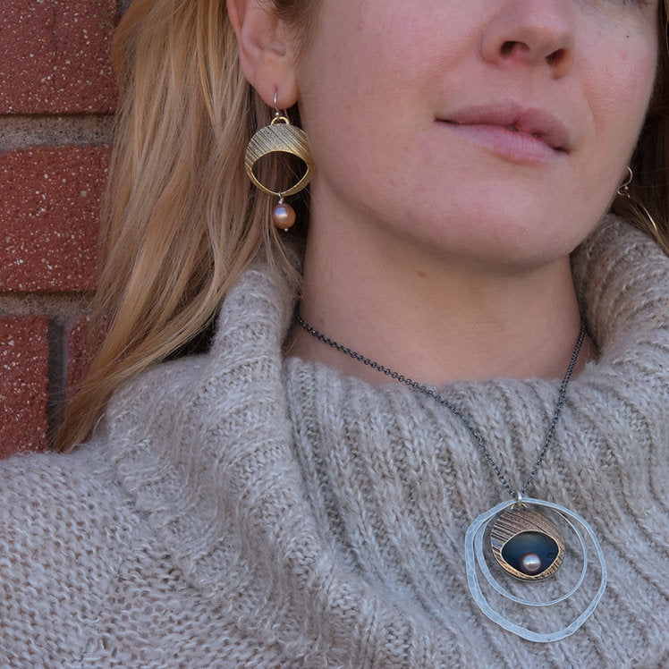 Sea Cave Earrings with Freshwater Pearls in Brass by Ashley May Jewelry