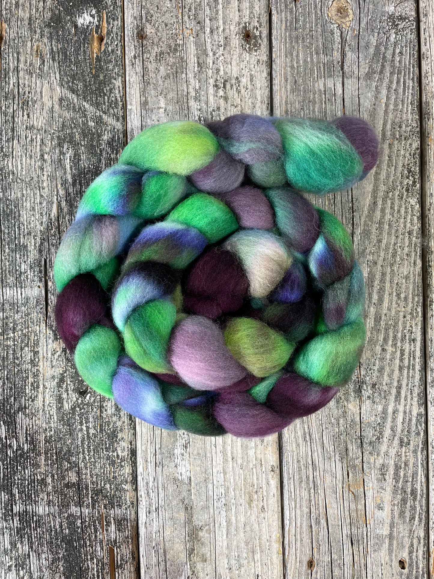 Hand Dyed BFL Top Fiber Braid 5.96oz “Dancing Lights”