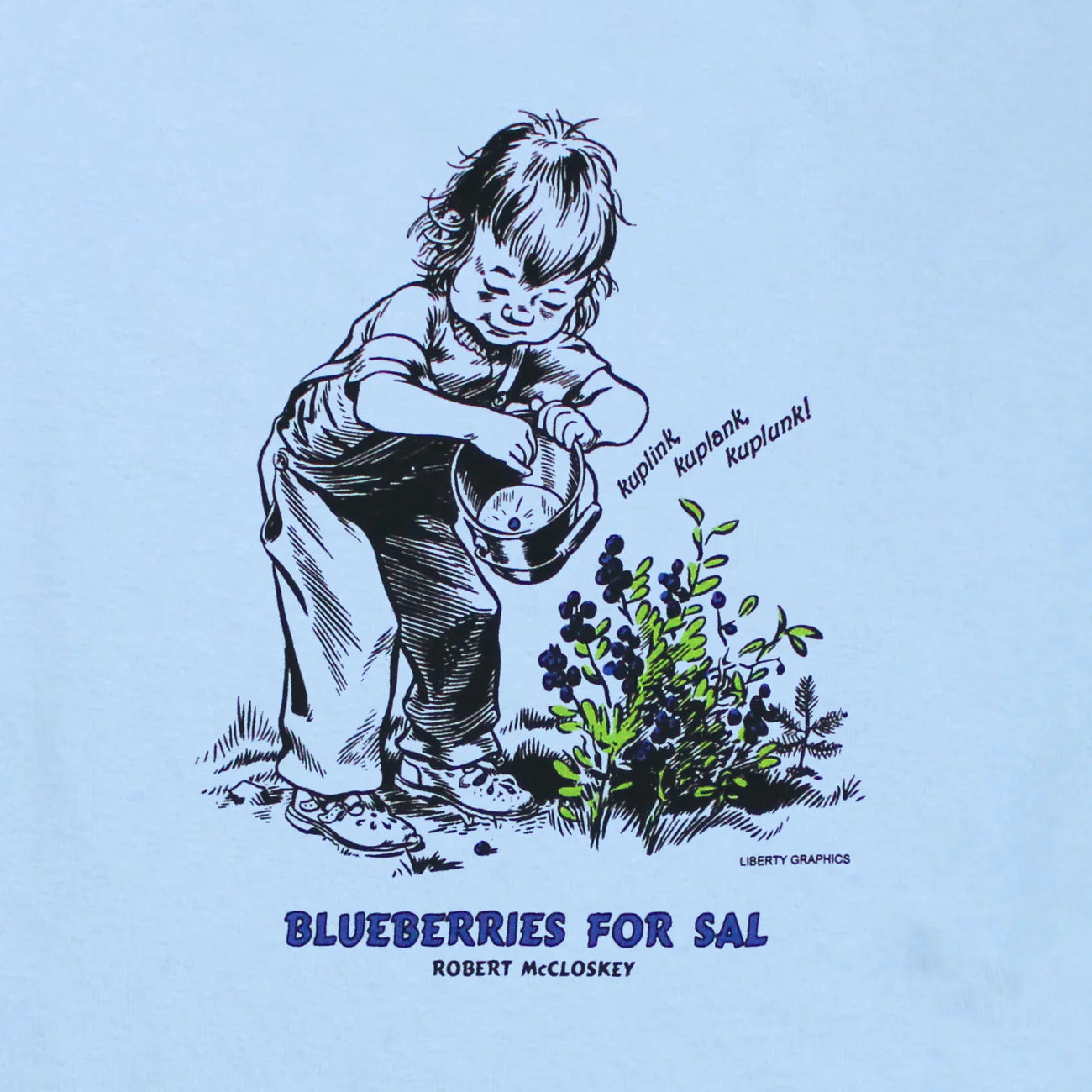 Blueberries for Sal Kuplink! Youth Blue T-Shirt by Liberty Graphics
