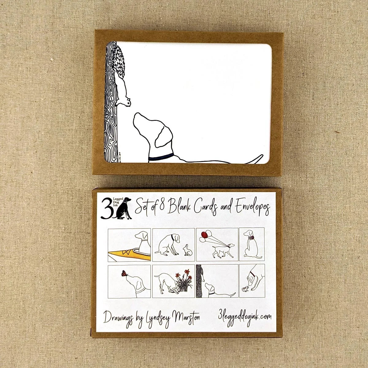 Dog - Boxed Set of 8 Greeting Cards by 3 Legged Dog Ink