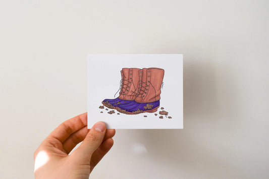 Bean Boots - Greeting Card by 3 Legged Dog Ink - Maine Yarn & Fiber Supply