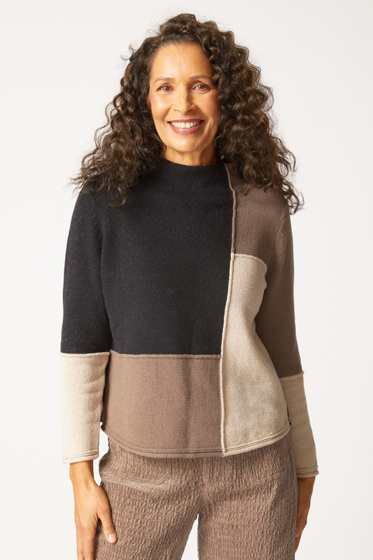 Yin Yang Funnel Neck Pullover in Truffle by Habitat Clothing