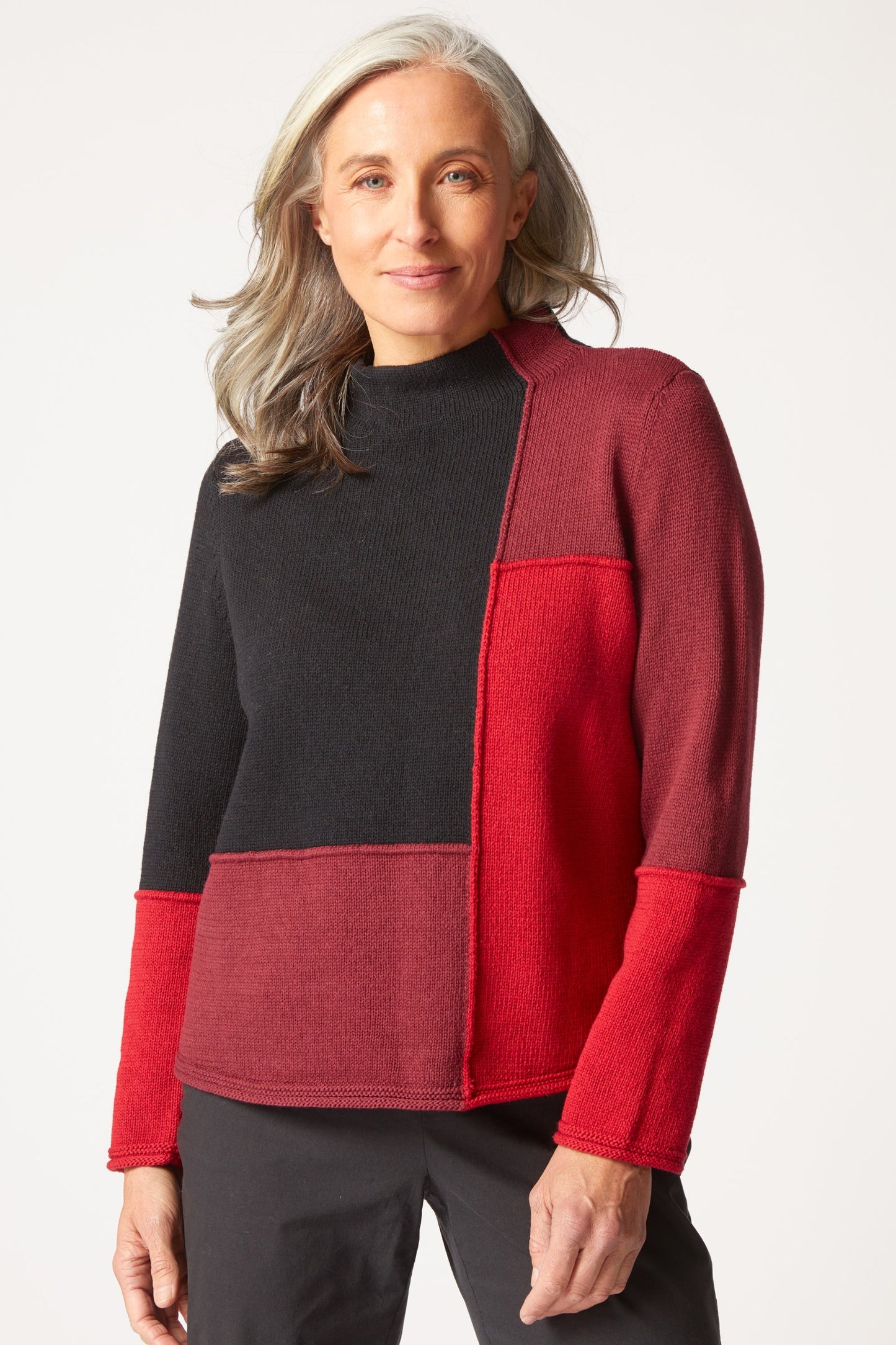 Yin Yang Funnel Neck Pullover in Ruby by Habitat Clothing