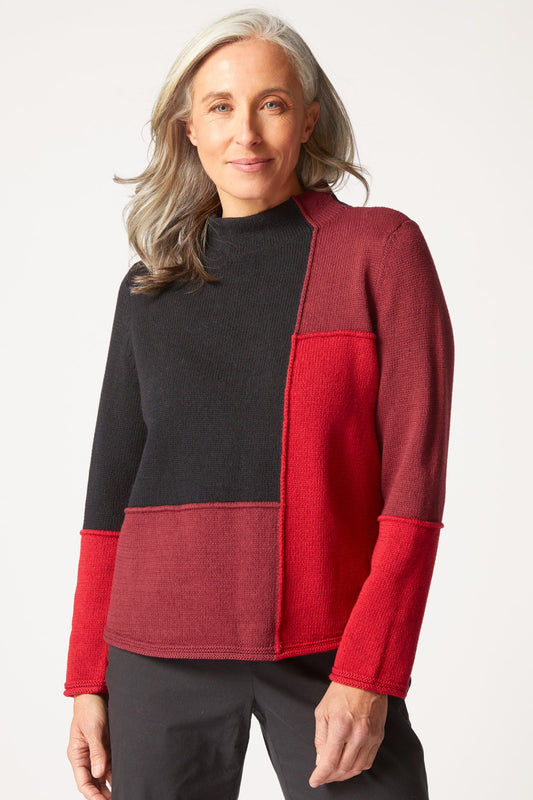 Yin Yang Funnel Neck Pullover in Ruby by Habitat Clothing