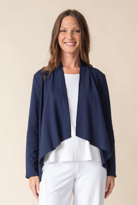 French Terry Drape Front Jacket in Navy by Habitat Clothing