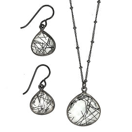 Rutilated Quartz Black Sterling Silver Necklace by Sonoma Art Works