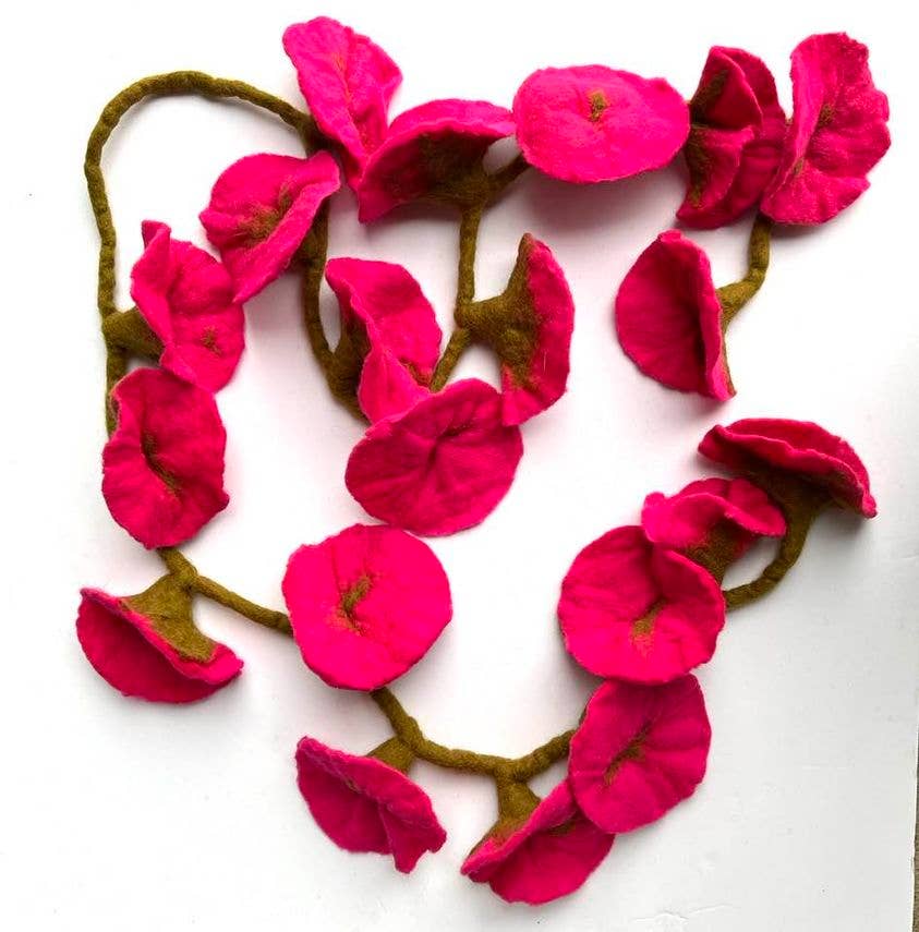 Hot Pink - Felt Flower Vine Garland by The Winding Road