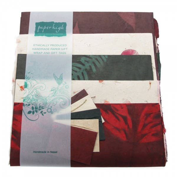 Natural Mixed Leaf Five Sheet Gift Wrap Pack with tags from Paper High