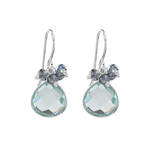 Aqua Quartz Bezel with Clusters Sterling Silver Earrings by Sonoma Art Works