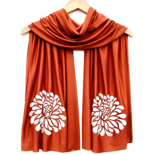 Chrysanthemum Scarf (White Ink) by Windsparrow Studio