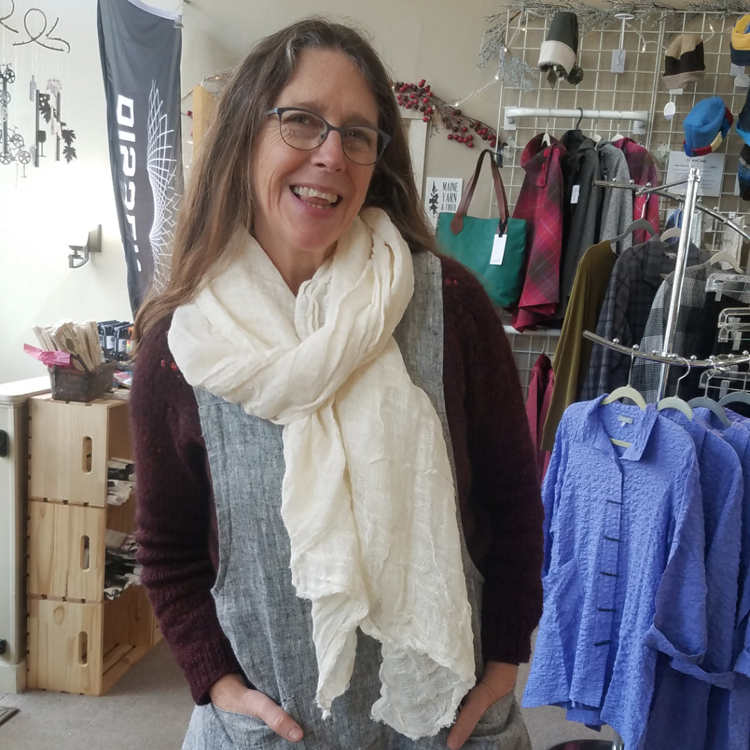 Frayed Edge Light Linen Scarf – Natural/Loose Open Weave by LinenCasa