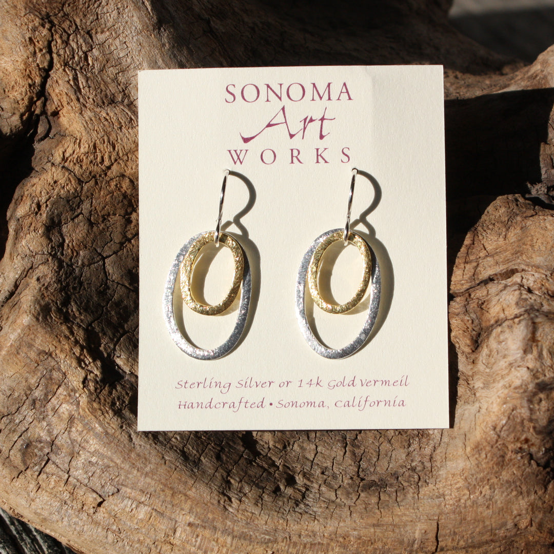 Two Tone Oval Sterling Silver and Gold Vermeil Earrings by Sonoma Art Works