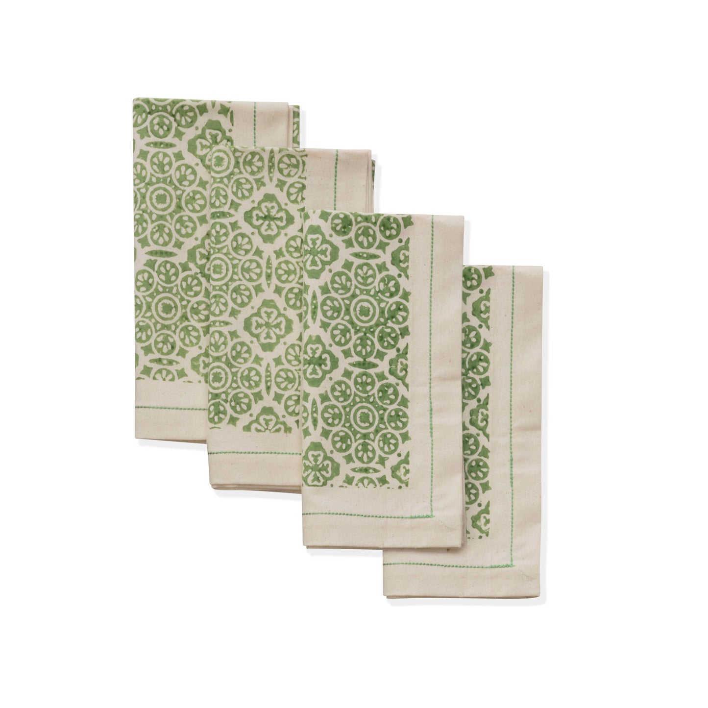 MOSAIC SAGE Napkin Hand Block Printed Cotton (set of 4) from Sustainable Threads