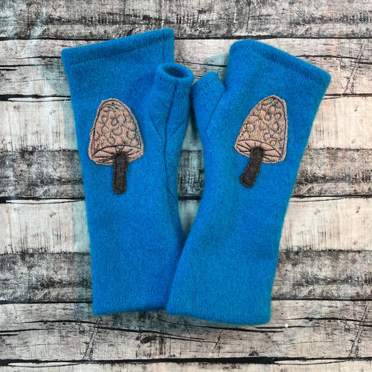 Beige Mushroom on Teal - Fingerless Cashmere Gloves from Sardine Clothing Co.