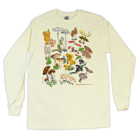 Mushrooms Long Sleeve Unisex Adult T-Shirt in Natural by Liberty Graphics