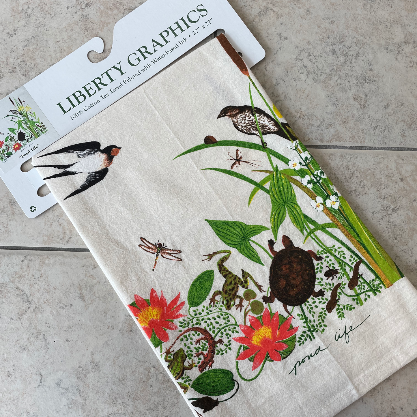 Pond Life - Flour Sack Tea Towel by Liberty Graphics
