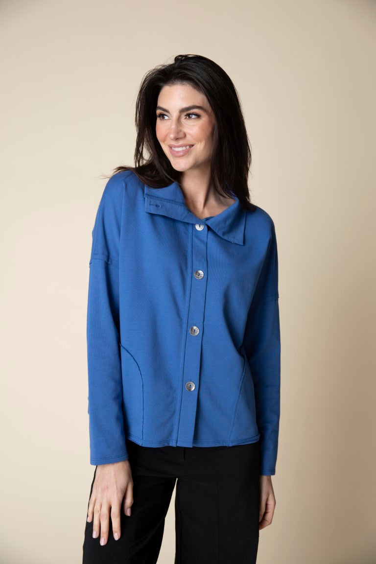 French Terry Curved Pocket Jacket in Blue by Habitat Clothing - Maine Yarn & Fiber Supply