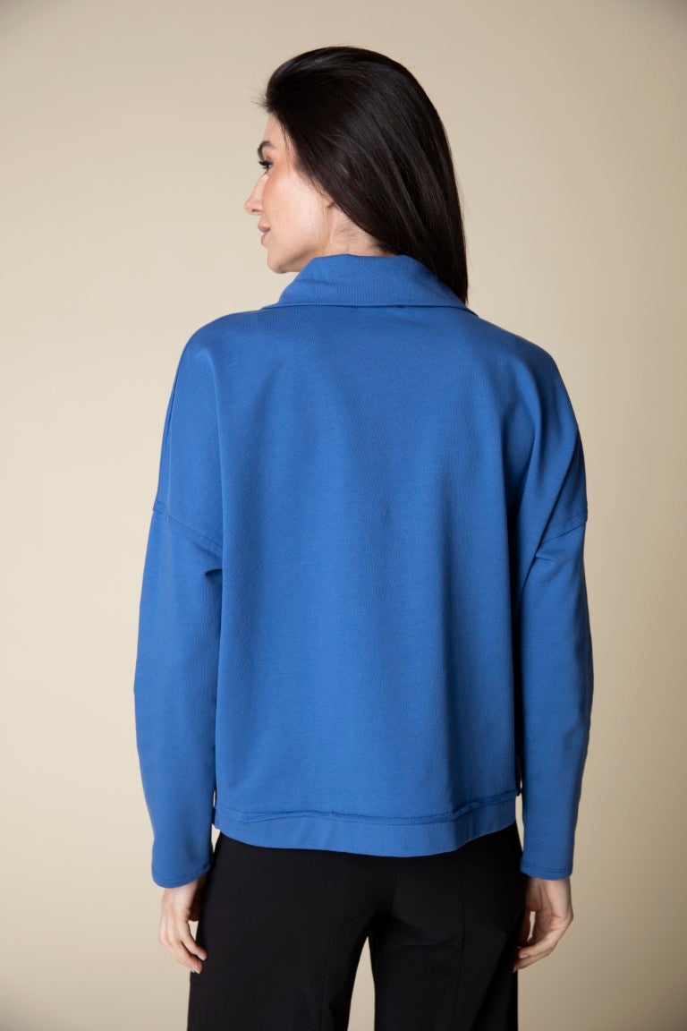 French Terry Curved Pocket Jacket in Blue by Habitat Clothing