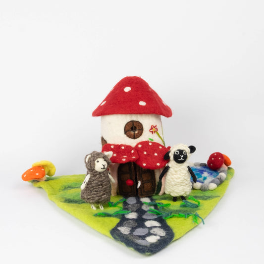 Felt Magic Mushroom House Playset For Finger Puppets by The Winding Road