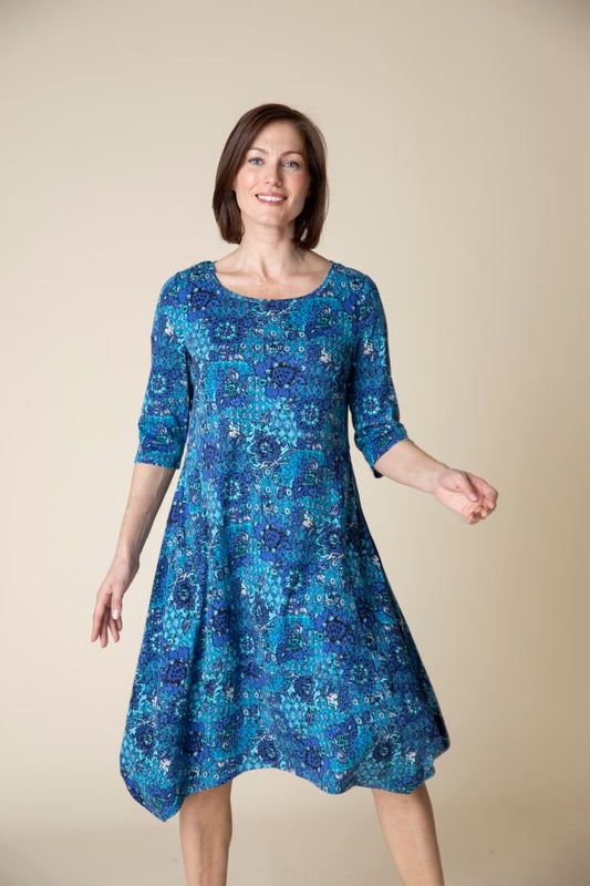 Cozy Rib French Floral Artist Dress in Sapphire by Habitat Clothing