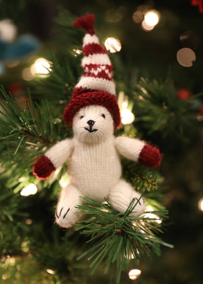 Polar Bear in Maroon Hat Ornaments