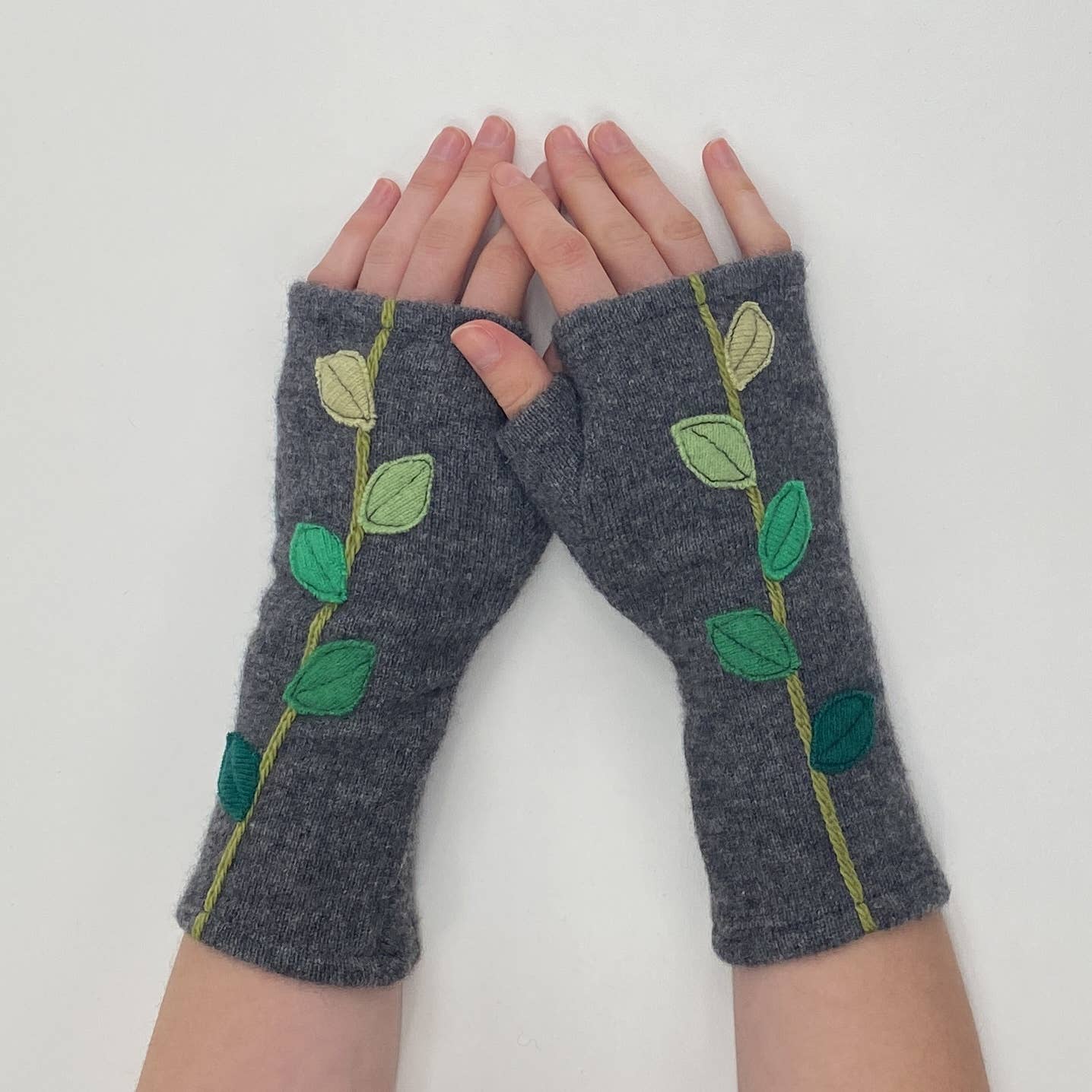 Leaves on Orange - Fingerless Cashmere Gloves from Sardine Clothing Co.