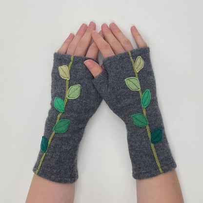 Leaves on Orange - Fingerless Cashmere Gloves from Sardine Clothing Co.
