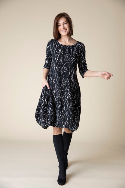 Cozy Rib Wavy Dots Artist Dress in Black by Habitat Clothing