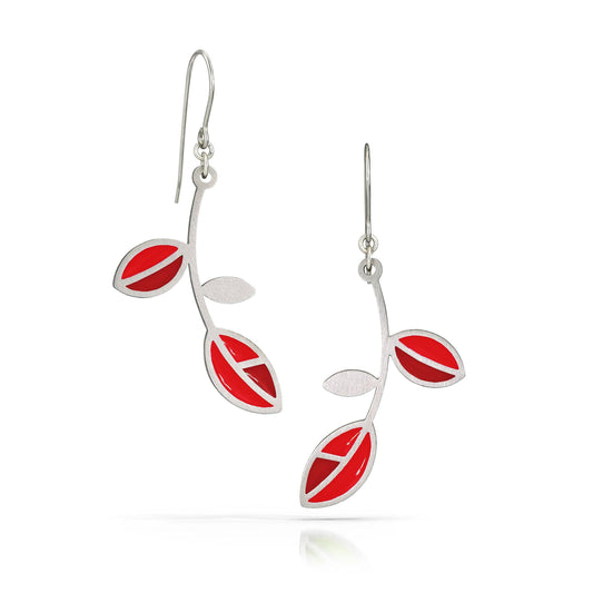 Twig Earrings in Red by Spark Metal Studio