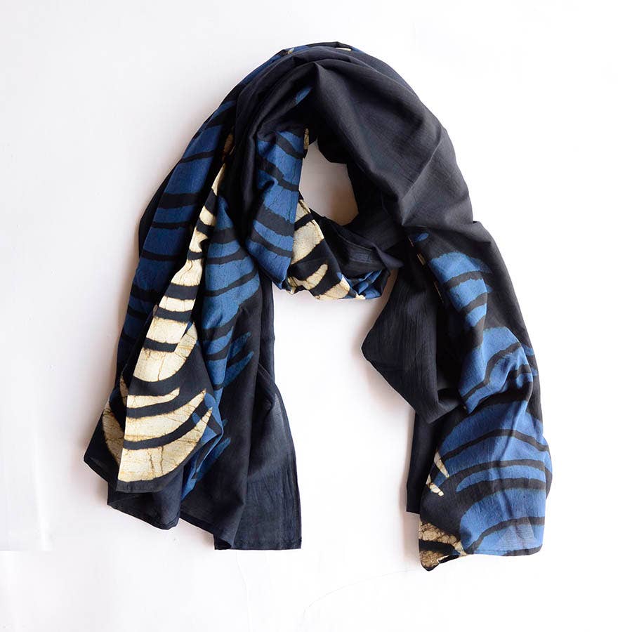 Crescent Blue Moon Block Print Scarf by Ichcha - Maine Yarn & Fiber Supply
