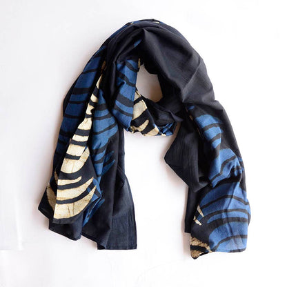 Crescent Blue Moon Block Print Scarf by Ichcha - Maine Yarn & Fiber Supply