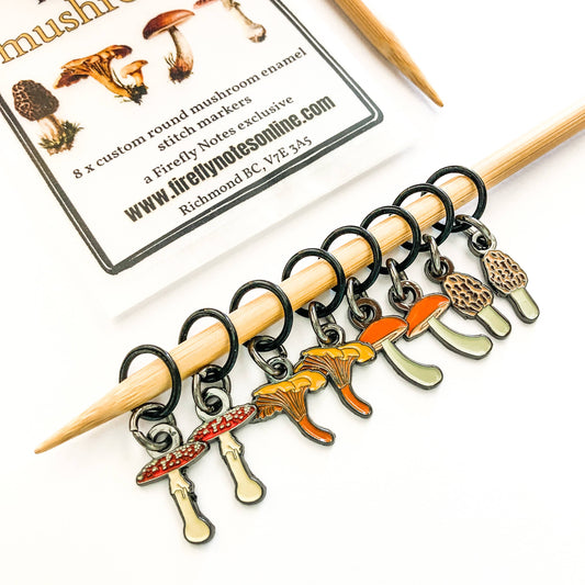 Makers mushrooms Enamel Stitch Marker Pack from Firefly Notes