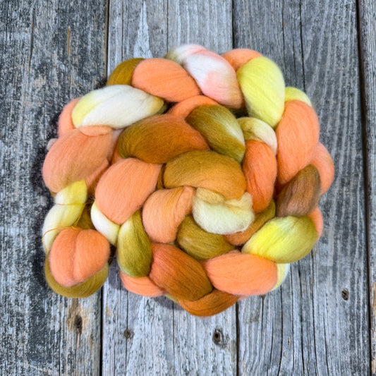 Hand Dyed Merino Top Fiber Braid 5.2oz “Bees to Honey”