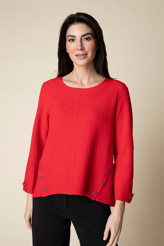 Crinkle Crepe Solid Side Button Pullover in Apple by Habitat Clothing