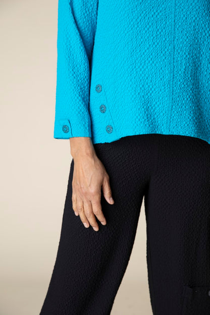 Crinkle Crepe Solid Side Button Pullover in Capri by Habitat Clothing