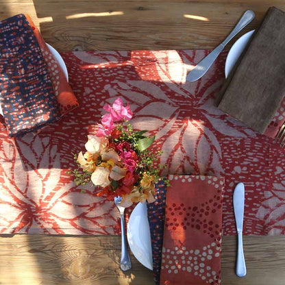 Rosette Pink Block Print Cotton Linens Table Runner by Ichcha