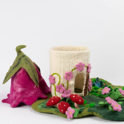 Felt Pink Fairy Cottage Playset For Finger Puppets by The Winding Road