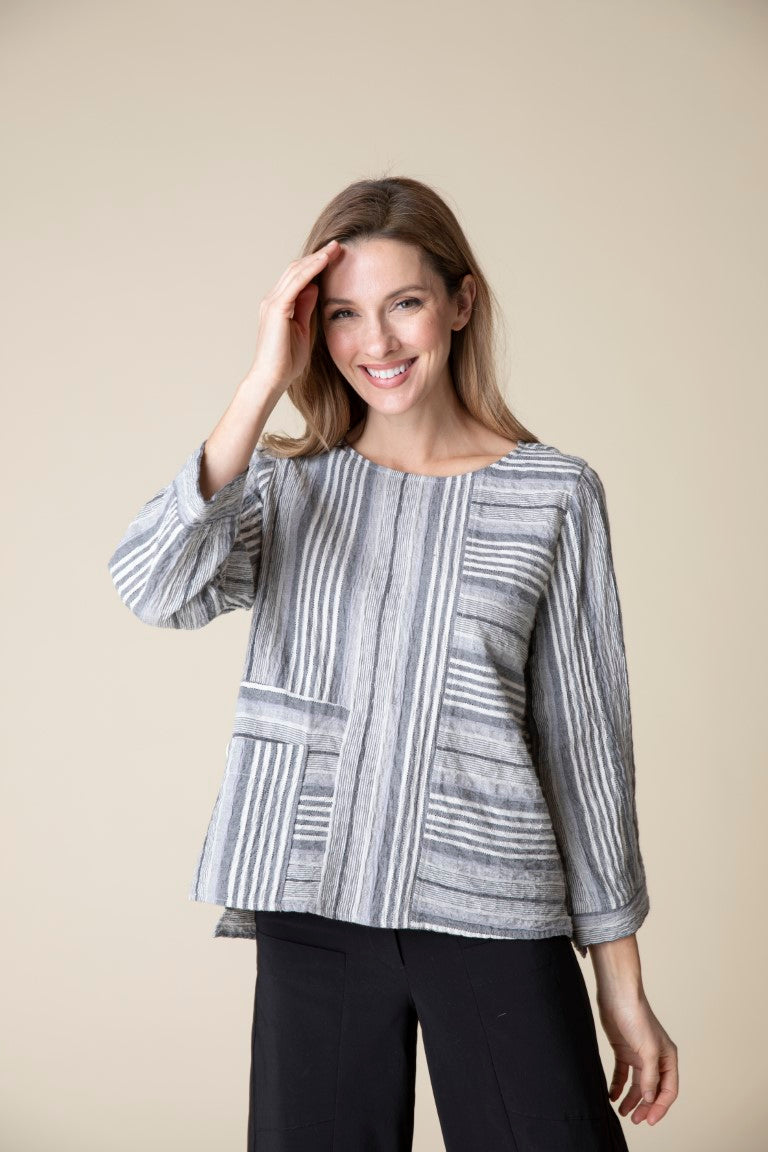 Change Your Stripes Pocket Pullover Top in Iron by Habitat Clothing