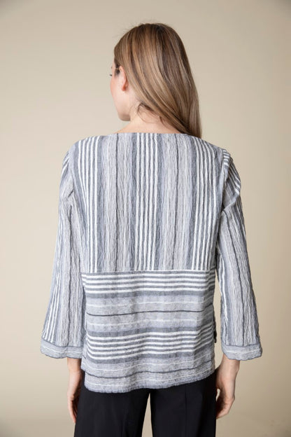 Change Your Stripes Pocket Pullover Top in Iron by Habitat Clothing