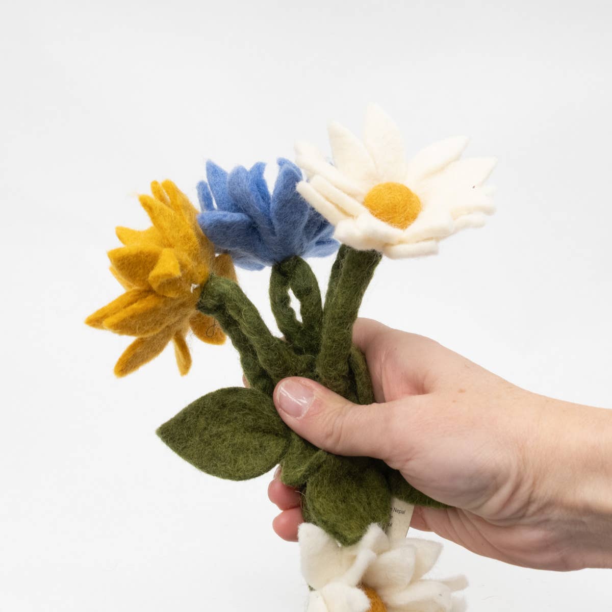 Blue, White and Yellow Felt Flowers Garland by The Winding Road - Maine Yarn & Fiber Supply