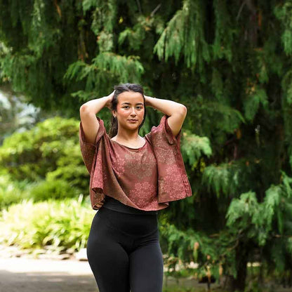 Autumn Breeze Block Printed Cotton Silk Croptop by Ichcha - Maine Yarn & Fiber Supply
