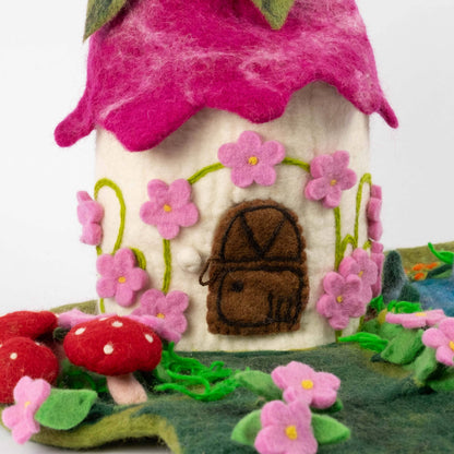 Felt Pink Fairy Cottage Playset For Finger Puppets by The Winding Road