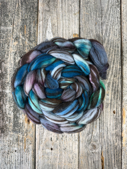 Hand Dyed by Bristol Ivy Corriedale Humbug Top Braid ~6oz